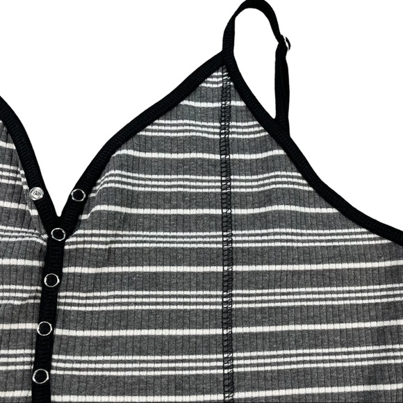 POL size large black, grey, & white striped ribbed vneck bodysuit, snap bottom - Picture 7 of 15